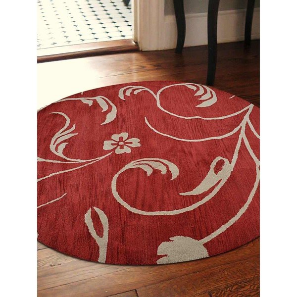 Jensendistributionservices 8 x 8 ft. Hand Tufted Wool Floral Round Area Rug, Red & Beige MI1555507